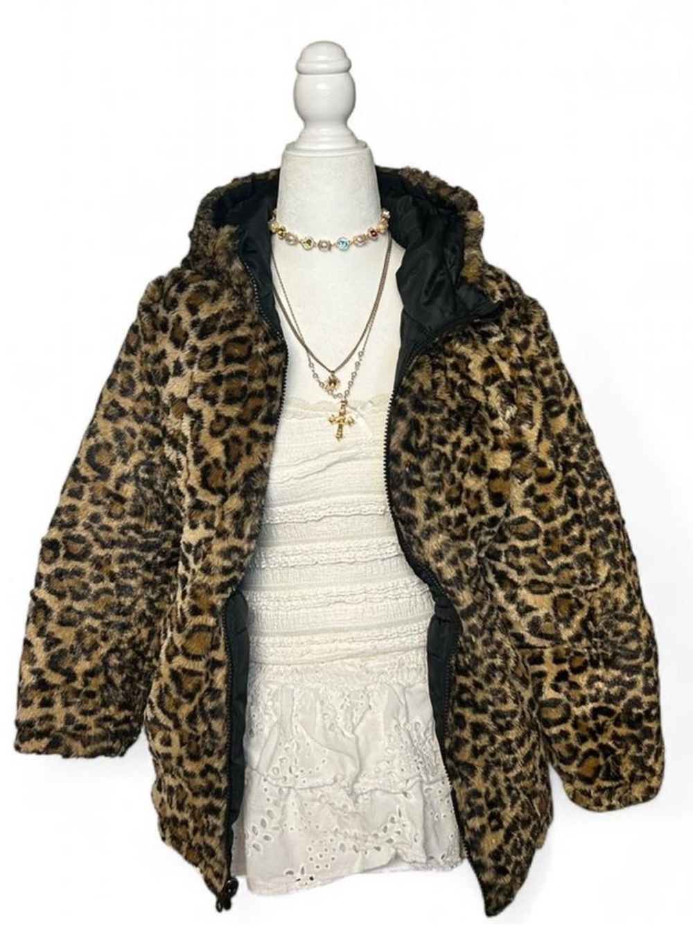 Steve Madden Reversible Leopard Print Faux Fur Puffer Jacket - Girls
